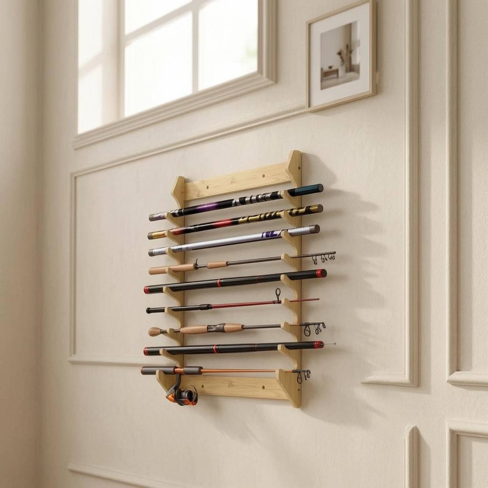 Fishing Rod Rack - Holz-Angelrutenhalter für die Wandmontage mit offenem